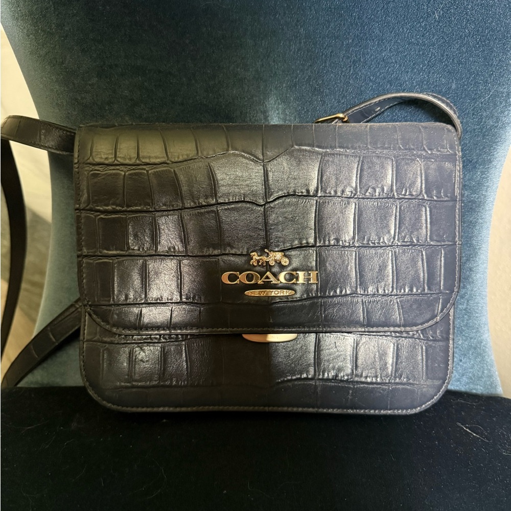 Coach Navy Croc Embossed Crossbody Bag